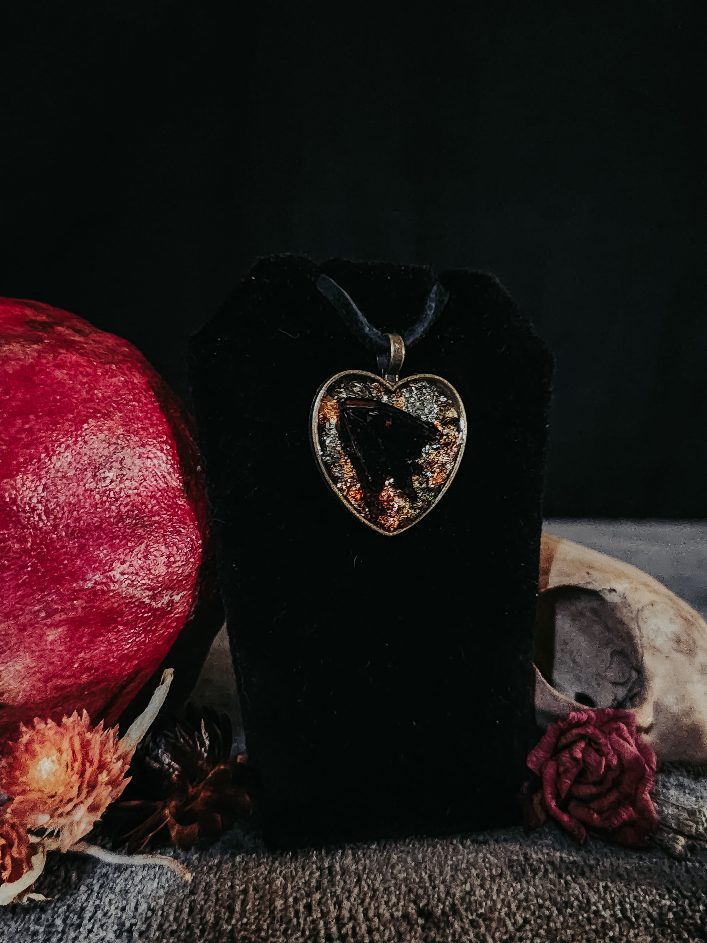 22" Heart Shaped Resin Butterfly Wing Pendant