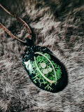 Rattlesnake Ribs, Moss & Baby’s Breath Resin Pendant Necklace – 20 Inch Leather Cord