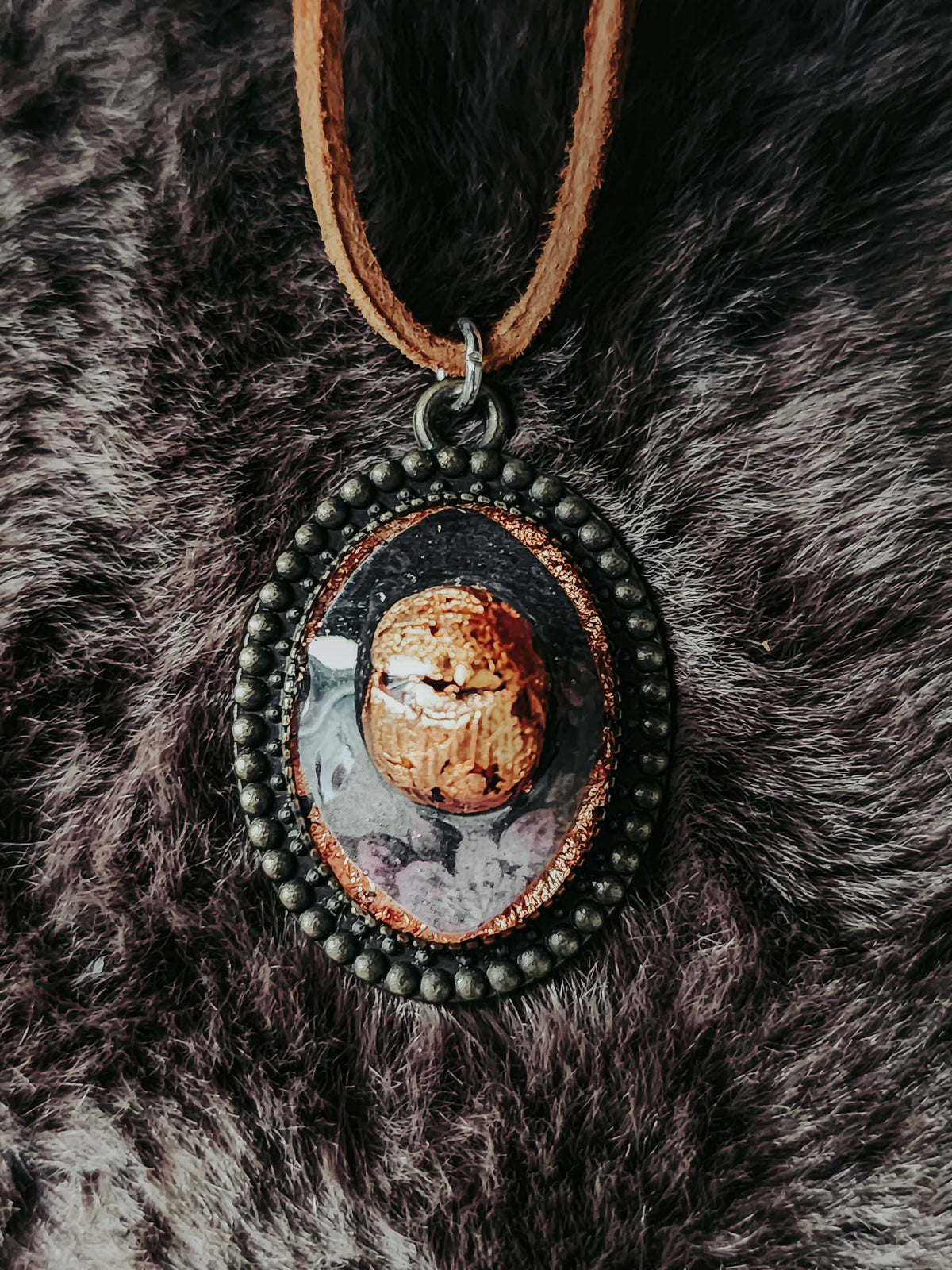 18" Oval Scarab Beetle Gold Foil Resin Pendant Necklace